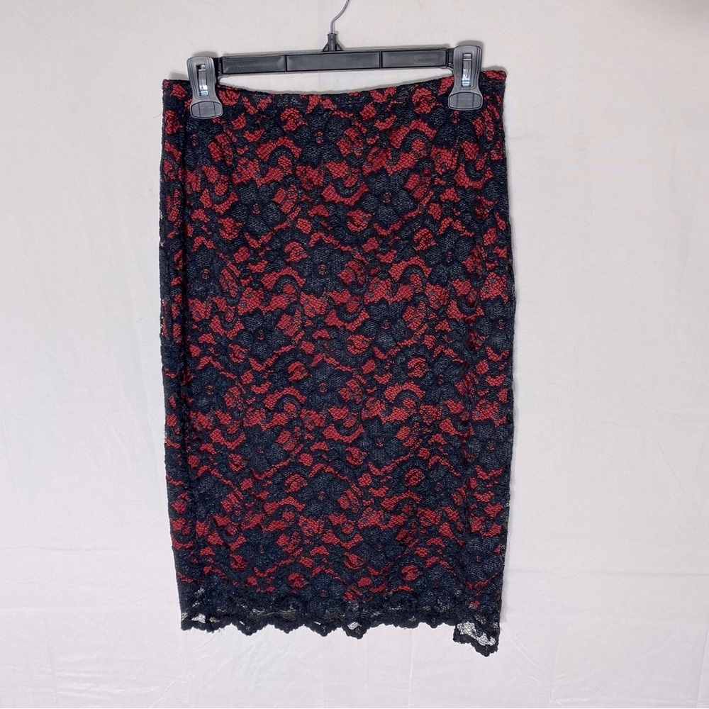 Vintage Y2K Le Chateau Black Lace With Red Lining Pencil Skirt M Office Siren